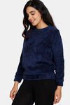 Zivame Fur Knit Poly Sweatshirt - Medieval Blue — thumbnail 2